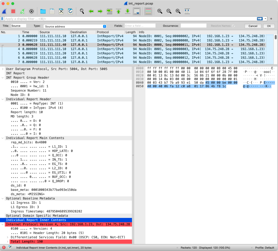 In-band Network Telemetry (INT) 패킷 캡쳐링